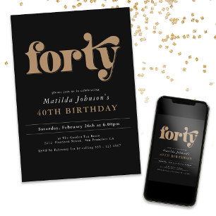 Chic Black and Gold 40th Birthday Party Invitation