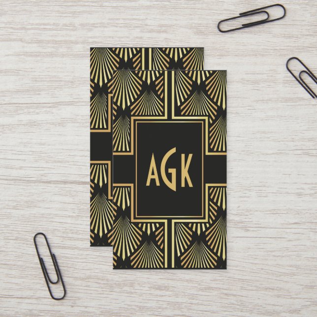 Chic Black and Gold Art Deco Business Card (Front/Back In Situ)