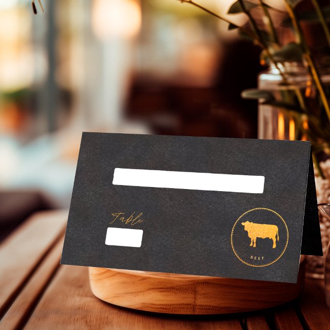 Chic Black and Gold Beef Wedding Food Choice Place Card (Creator Uploaded)