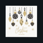 Chic Black and Gold Christmas Ornaments Napkin<br><div class="desc">Black and gold Christmas tree ornaments and snowflakes highlight these holiday party napkins with your name and Merry Christmas in chic lettering. Perfect for your personal or business holiday parties. MATCHING items in our collection.</div>