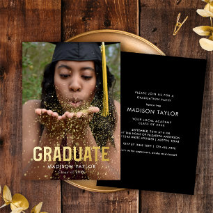 Chic Black and Gold Foil Photo Graduation Party