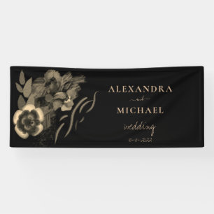Chic Black and Gold Iris Flowers Wedding Banner