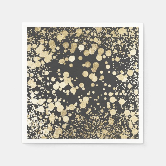 Chic black and gold modern confetti pattern napkin (Front)