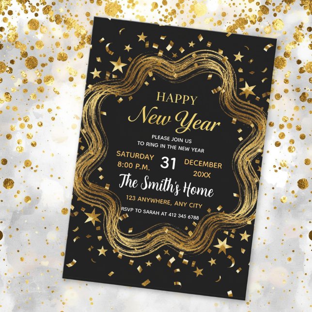 chic black and gold new year's eve party invitation (Creator Uploaded)
