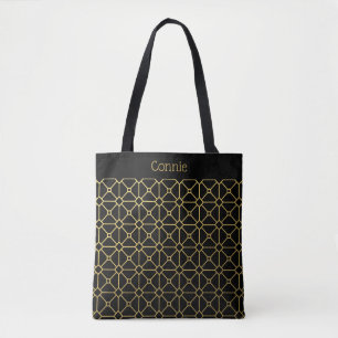 Chic Black and Gold Pattern Personalised Tote Bag