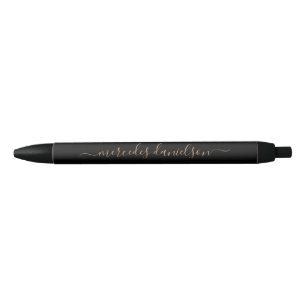 Chic Black and Gold Script Floral Monogram  Ink Pen