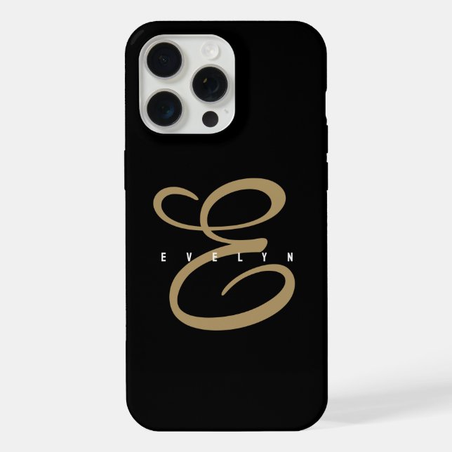 Chic Black and Gold Script Monogram iPhone Case (Back)