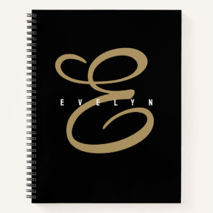 Chic Black and Gold Script Monogram Notebook