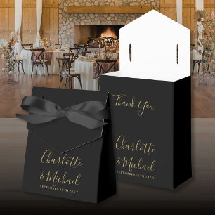 Chic Black And Gold Script Wedding Favour Box