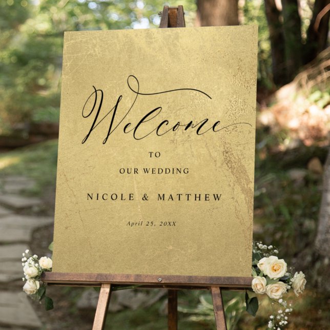 Chic Black and Gold Vertical Wedding Welcome Sign (Creator Uploaded)