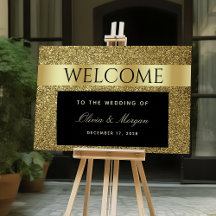 Chic Black and Gold Wedding Welcome Poster