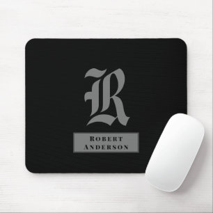 Chic Black and Grey Classic American Text Monogram Mouse Pad