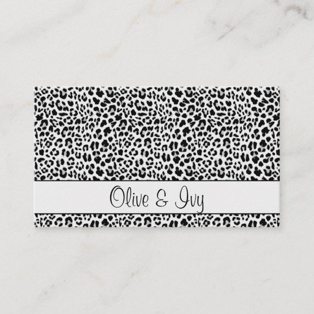 Chic Black and Grey Leopard Print Business Card (Front)