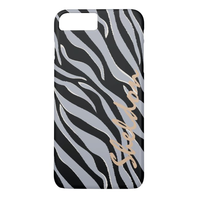Chic black and grey zebra print monogram Case-Mate iPhone case (Back)