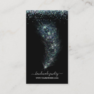 Chic Black and Peacock Glitter Earring Display Business Card