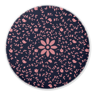 Chic Black and Pink Botanical Ceramic Cabinet Knob