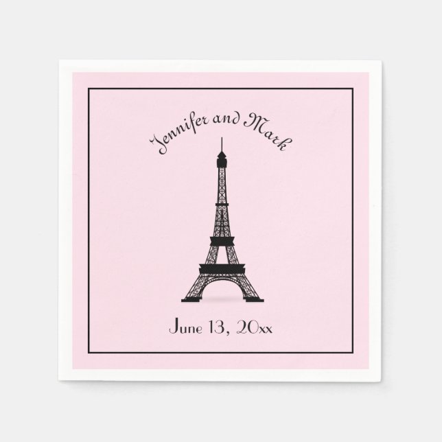 Chic Black and Pink French Eiffel Tower Wedding Napkin (Front)