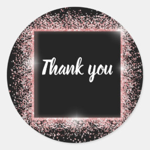 Chic Black and Pink Glitter Thank You Stickers