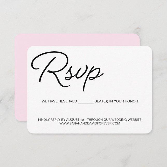 Chic Black and pink RSVP wedding reserved seat (Front/Back)