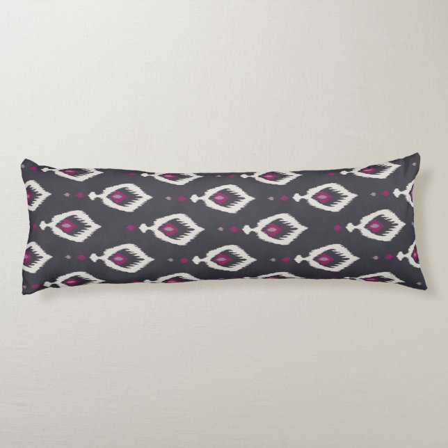 Chic black and purple ikat tribal patterns body cushion (Back)
