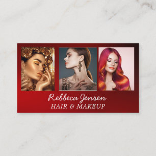 Chic Black and Red 3 Photos Qr Code Beauty Business Card