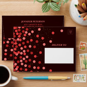 Chic Black and Red Confetti Birthday Envelope