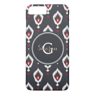 Chic black and red ikat tribal pattern monogram Case-Mate iPhone case