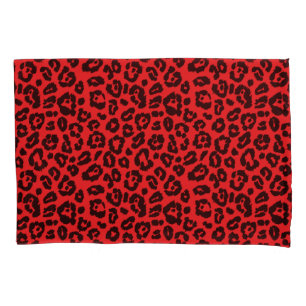 Chic Black and Red Leopard Print Pillowcase