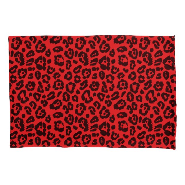 Chic Black and Red Leopard Print Pillowcase (Front)