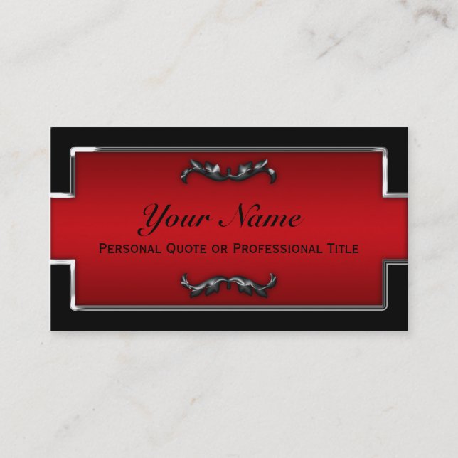 Chic Black and Red Metallic Business Cards (Front)