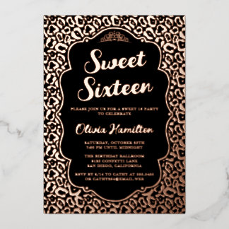 Chic Black and Rose Gold Leopard Sweet 16