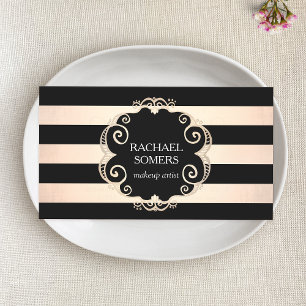 Chic Black and Rose Gold Striped Beauty - no shine Business Card
