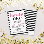 Chic Black and White 21st Birthday Invitation<br><div class="desc">Invite friends and family with this chic black and white stripes 21st birthday invitation featuring the word "Twenty" in pretty pink watercolor. Personalise this invitation by replacing the placeholder text in the template. For more options such as to change the font and it's size click the "Customise it" button. *Please...</div>