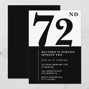 Chic Black and White 72nd birthday invitation