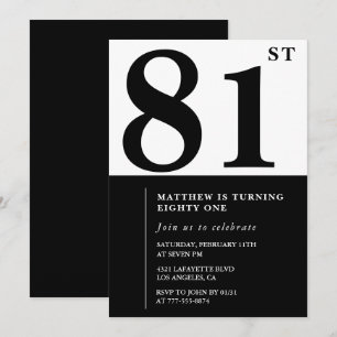 Chic Black and White 81st birthday invitation