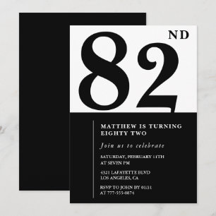 Chic Black and White 82nd birthday invitation