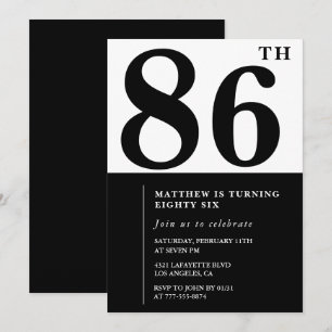 Chic Black and White 86th birthday invitation