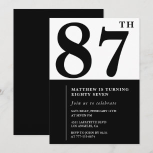 Chic Black and White 87th birthday invitation