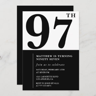 Chic Black and White 97th birthday invitation