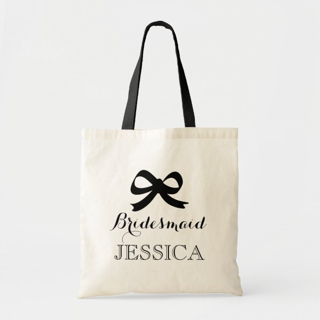 Chic black and white bridesmaid tote bags with bow (Front)