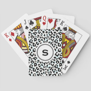 Chic black and white cheetah print monogram playing cards