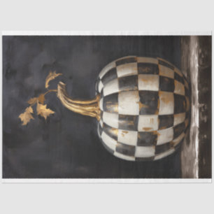 Chic black and white chequered pumpkin and gold st tissue paper