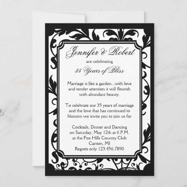 Chic Black and White Damask Anniversary Invitation (Front)