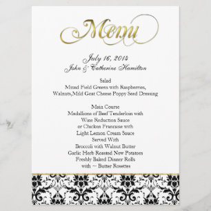 Chic Black and White Damask Custom Wedding Menu