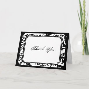 Chic Black and White Damask Thank You card