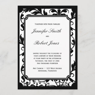 Chic Black and White Damask Wedding Invitation