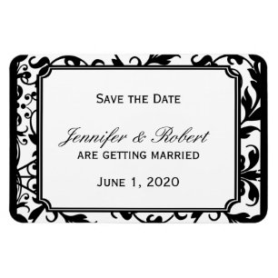 Chic Black and White Damask Wedding Save the Date Magnet