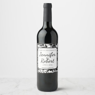 Chic Black and White Damask Wine Label