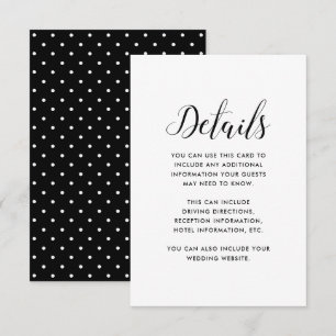 Chic Black and White Dots Wedding Guest Details Enclosure Card