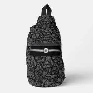 Chic Black and White Floral Personalised Sling Bag